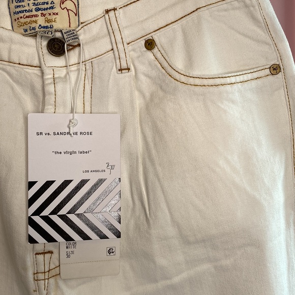 Sandrine Rose Jeans Size 30 White/Mustard Stitching NWT Retail $198 - Picture 3 of 9